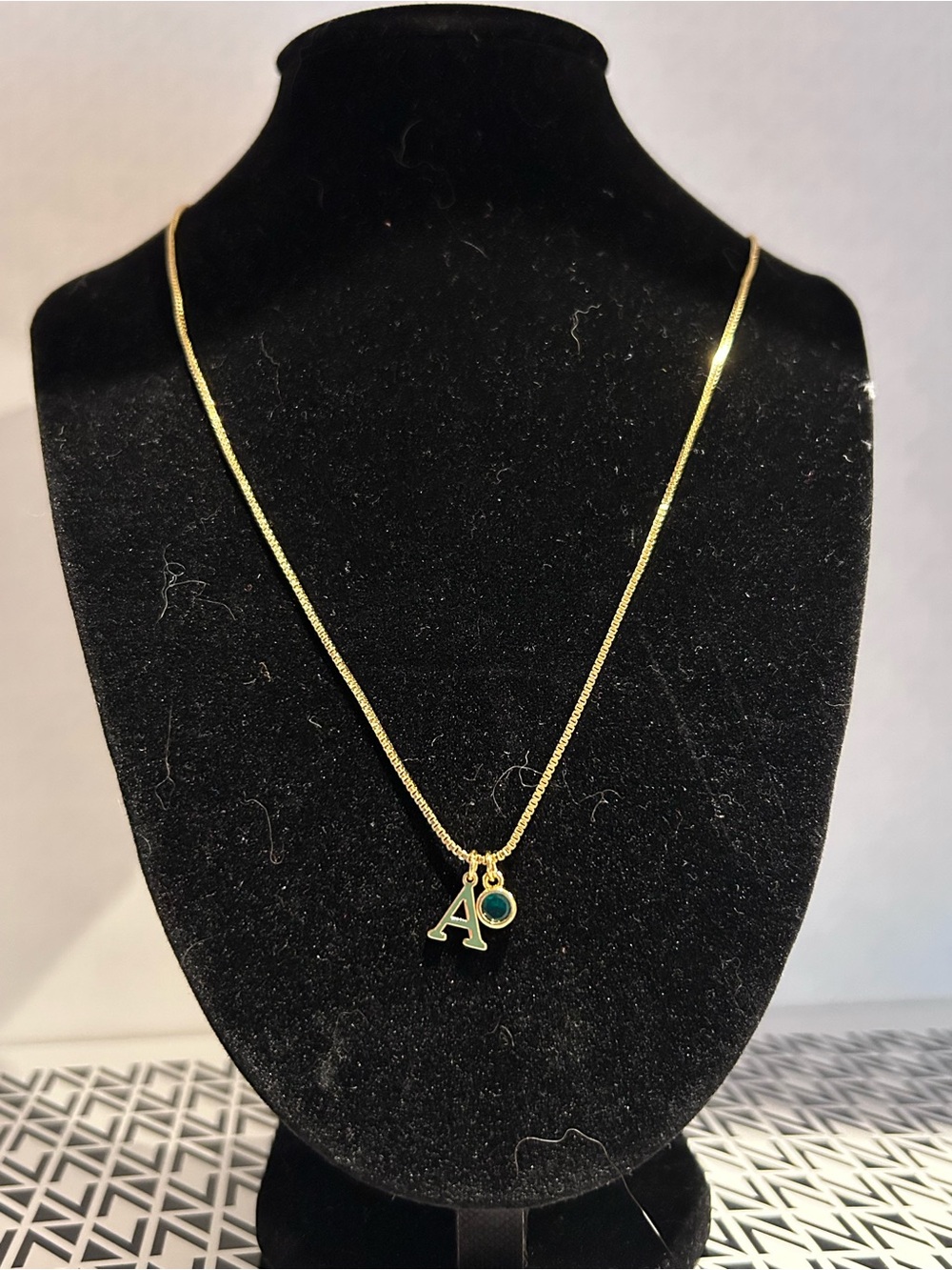 Gold Initial 'A' Necklace with Green Accent - Women Jewelry